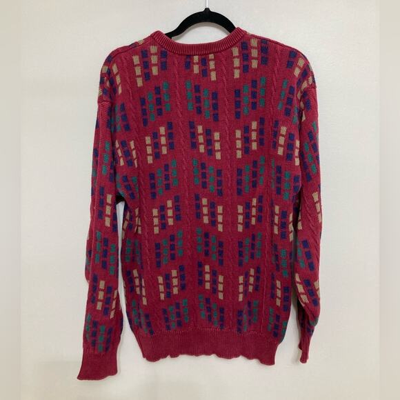 Vintage Red Geometric Print Grandpa Sweater - Size L - Picture 2 of 5